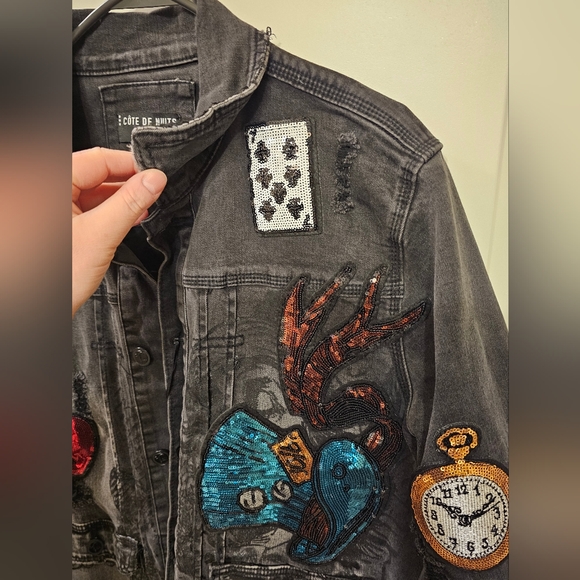NWT-COTE DE NUITS "Alice in Wonderland/Mad Hatter" Themed  Denim Jean Jacket XL - Picture 5 of 16